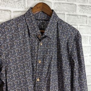 Visconti Black Navy & Beige Interweave Print Button Up Dress Shirt Mens XL